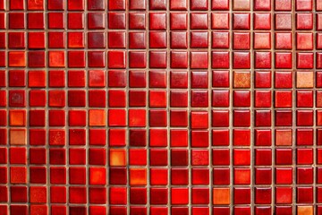 Geometric red tile pattern wall texture close-up