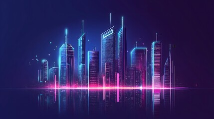 Fototapeta premium Neon Cityscape, Futuristic Skyline, Cyberpunk Urban Scene