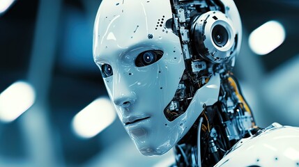 Fototapeta premium Close-up Portrait of an Advanced Android Robot
