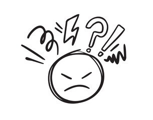 Negative thinking, bad experience feedback Hand drawn icon, unhappy client doodle, difficult customer, angry face, poor service quality, mad emoticon