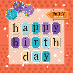 Happy birthday card design with lettering and balloons