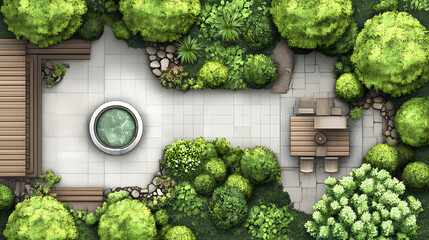 Top view of the patio  for the plan of landscape design