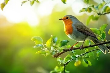 robin on a branch with green background