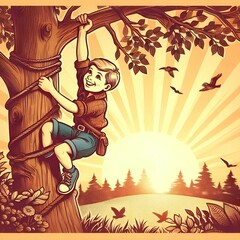 
happy child climbing the tree 63