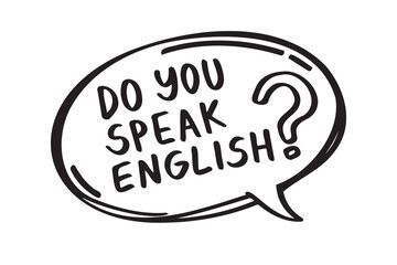 do you speak english doodle letter and talking balloon hand drawn icon. 