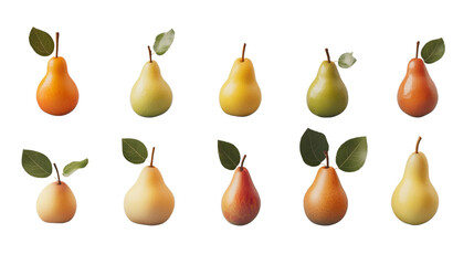 Set of different pears isolated on a white background