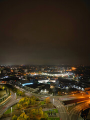 Illuminated Downtown Buildings at Central Birmingham City Centre During Night at Midlands, England, United Kingdom.