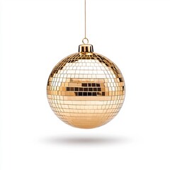 Obraz premium Captivating Reflection of Golden Disco Ball Suspended on White Background
