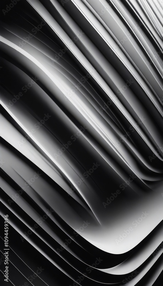 Poster Monochrome abstract design with flowing curved lines and smooth gradients creating depth