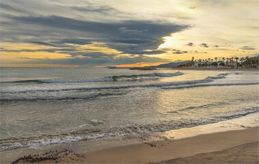 Looking out from the beach at Cambrils at the November sunset