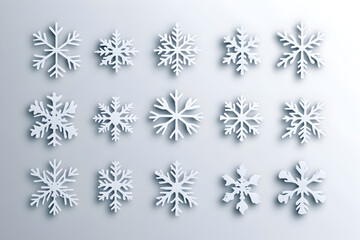 A collection of vector snowflakes, each with different patterns and textures, ready to be used in designs. Decorative snowflake vectors.


