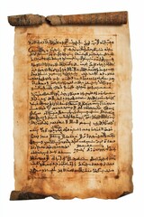 Obraz premium Ancient Arabic script on aged parchment scroll.