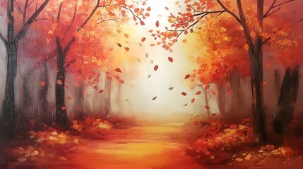 Autumn Forest Path with Falling Leaves
