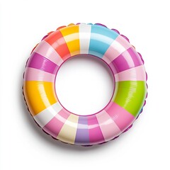Fototapeta premium Vibrant Inflatable Swim Ring against White Background Detailed Image
