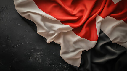 waving austria flag, fabric texture, with copy space area 