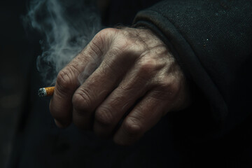 Fototapeta premium Hand holding a cigarette with smoke drifting in the air. Generative AI