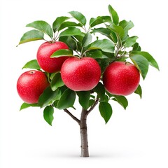 Obraz premium Closeup Macro Shot of Lush Ripe Red Apples Growing on Tree Branch with Green Foliage