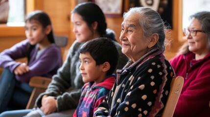 Obraz premium An intergenerational storytelling event where elders and youth share stories of cultural heritage and resilience, Preserving oral traditions and fostering understanding across generations