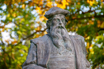 Monument of Johann Gutenberg in Pelplin, Pomeranian Voivodeship, Poland