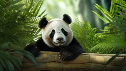 Obraz premium Charming Panda Surrounded by Lush Greenery