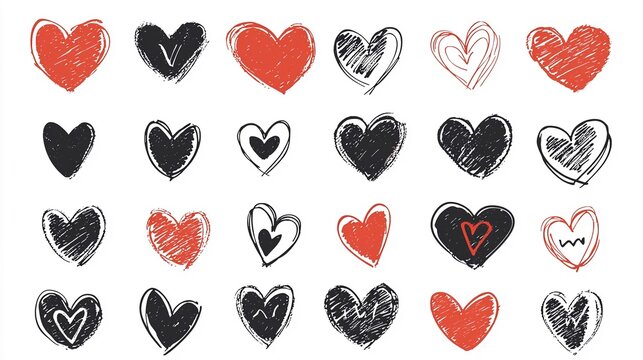 Carta regalo con simpatici cuoricini disegnati a mano, in stile clip art, su sfondo bianco con grafica vettoriale piatta. Ideale per bambini