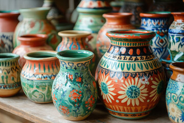 Hand-Painted Mexican Pottery Display