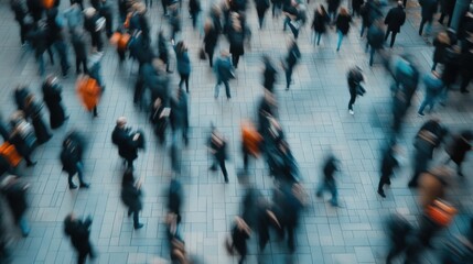 Obraz premium An overcrowded city square bustling with faceless commuters, Examining the anonymity in urban living, photography style