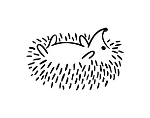 Cartoon doodle hand drawn cute hedgehog. Hand-drawn adorable hedgehog. Forest animals. Outline drawing for children.