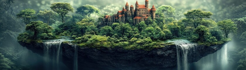 Obraz premium Embark on a Magical School Journey A Child's Imagination Soars Through Enchanting Worlds, Guided by Fantasy and Wonder Discover the Mysteries of a Floating Island School, Where Imagination Fuels