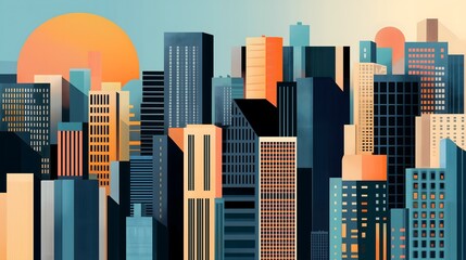 Obraz premium Modern Cityscape Abstract Sunset Urban Skyline