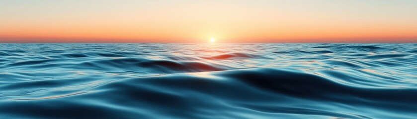 Obraz premium Serene Sunrise Casting Light on a Tranquil Horizon A breathtaking view of the ocean at dawn, where the sun's golden rays paint the sky with vibrant colors, creating a picturesque and peaceful scene