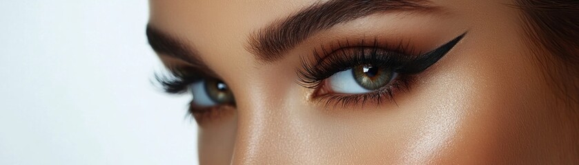 Obraz premium Stunning Cinematic Studio Portrait A Captivating Close-up Featuring Stylish Makeup and Professional Studio Lighting This high-resolution image showcases impeccable detail, emphasizing the model's