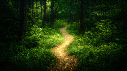 Fototapeta premium A hidden jungle path winding through dense undergrowth and leading deeper into the wilderness.