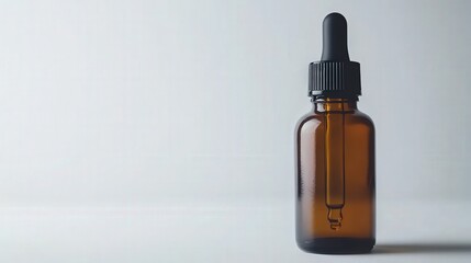 Fototapeta premium Amber Bottle with Dropper on Soft White Background