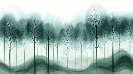 Misty Forest, Abstract Landscape, Green Hues