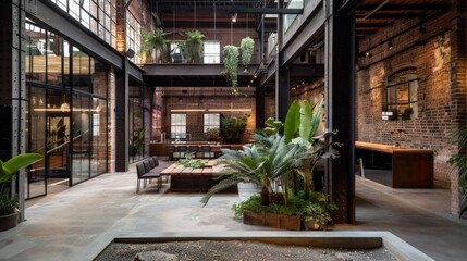 Fototapeta premium Renovated industrial building turned into creative workspaces