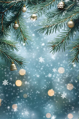 Weihnachtlicher Hintergrund im Hochformat. Tannenzweige und Sterne mit Tiefensch&auml;rfe und Bokeh, Weihnachtskarte, erstellt mit generativer KI