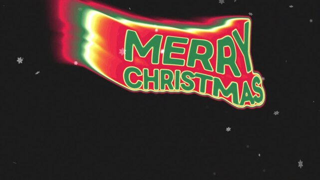 Merry Christmas animation Colorful Smooth Motion Echo Trail Text Effect on Black Background with Winter snowfall