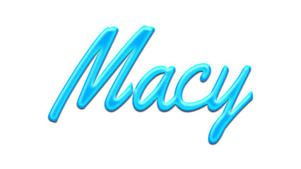 Glowing blue effect of name Macy on white background.	