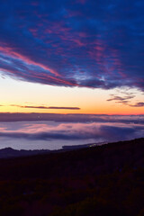 Sunset from Osorno Vulcan in winter refugio teskie views colorful orange blue