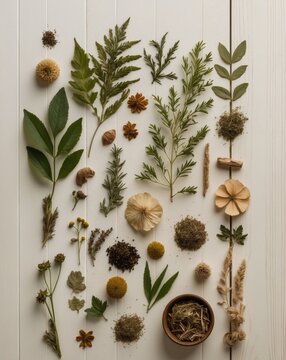 Herbal Remedy Flat Lay with Natural Ingredients.