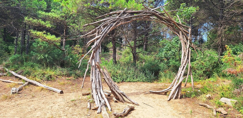 Wooden decoration in the natural park of Bibione.
