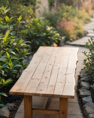 Fototapeta premium product display empty wooden table in tea garden.