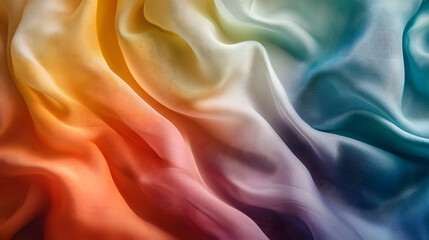 Fototapeta premium A modern art piece featuring cascading fabric dyed in gradient tones of the rainbow.