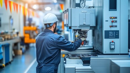 Industrial Worker Operating Machinery in a Factory Setting