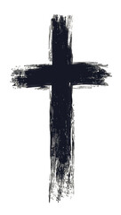 A simple silhouette of the cross, created with broad brush strokes and black ink on a white background, cutout PNG