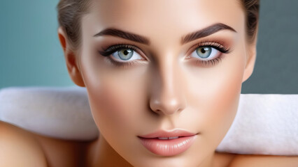 Obraz premium Close-up of a Woman's Face Enjoying Spa Treatment