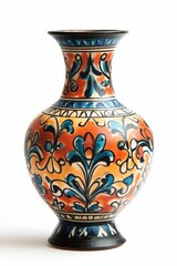 Ornate vase, vibrant floral pattern, ceramic.