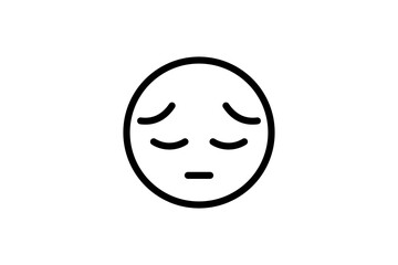 Pensive face emoji. Line art emoticon vector icon