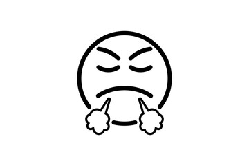 Triumph face emoji. Face with steam from nose. Line art emoticon vector icon